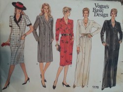 1178 VOGUE SS-LS STRAIGHT BUTTON COAT DRESS LENGTHS PATTERN 8 or 14 UNCUT
